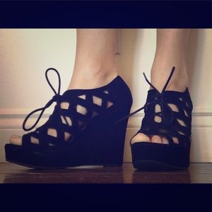 Black Wedge Sandals